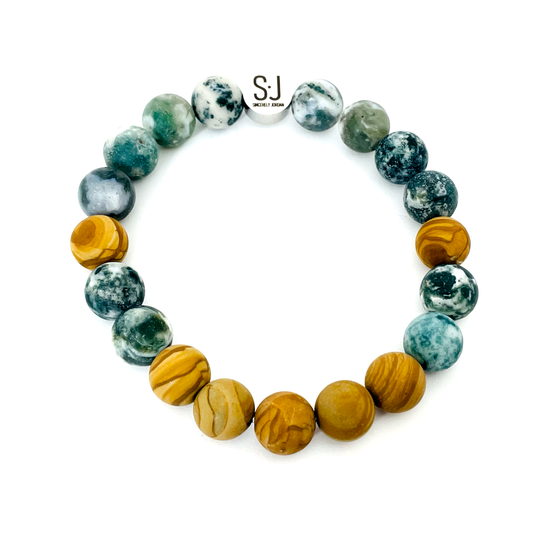 Moss Agate and Wood Jasper Bracelet