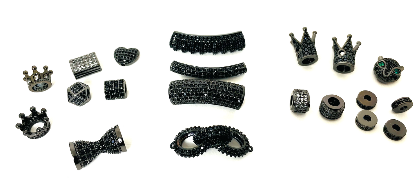 Black CZ spacer beads - 20pcs