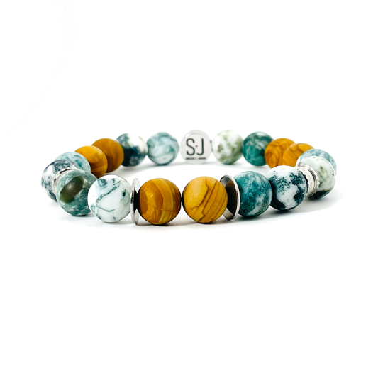 Moss Agate and Wood Jasper Bracelet