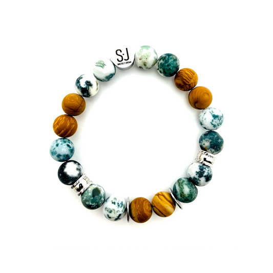 Moss Agate and Wood Jasper Bracelet