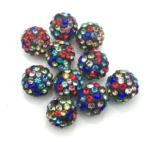 10mm Black Clay Rhinestone Disco Ball Beads