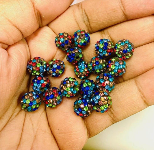 10mm Black Clay Rhinestone Disco Ball Beads