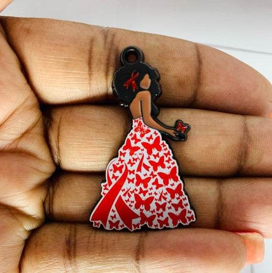 Red Ribbon Awareness Enamel Charm