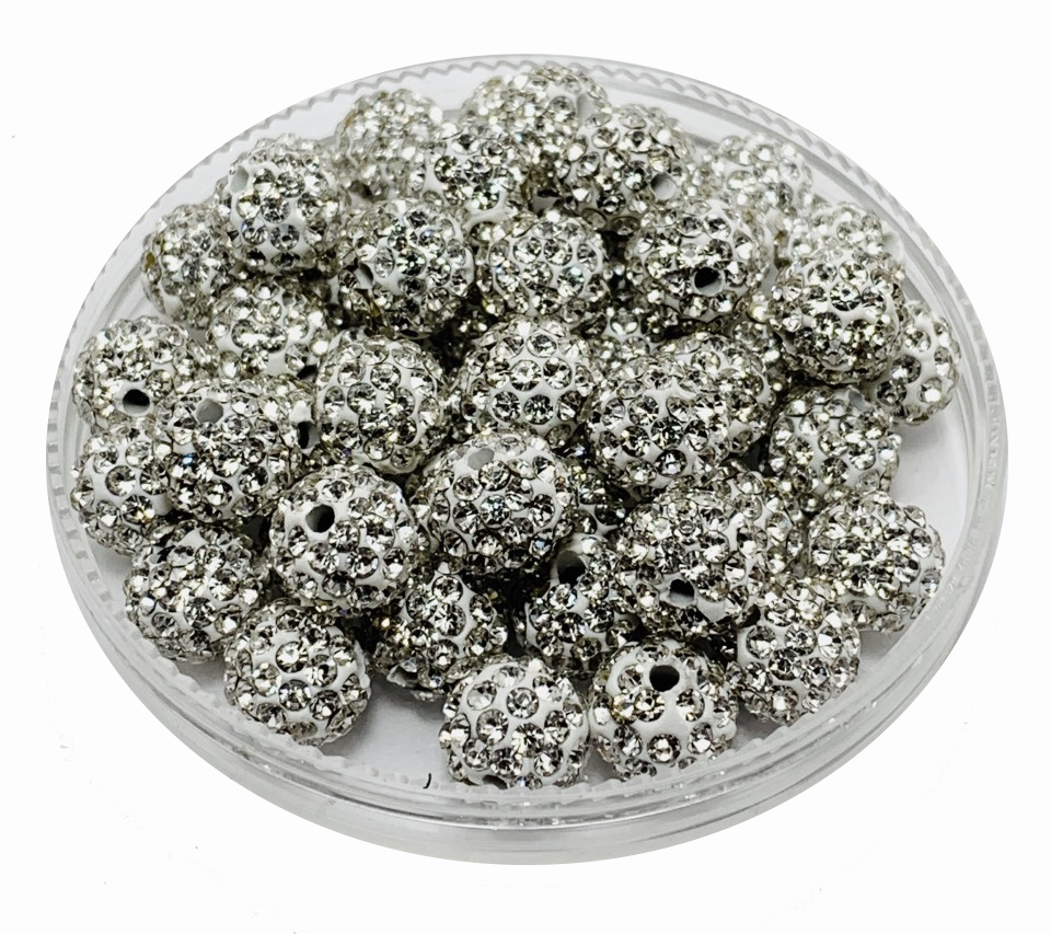 50-100pcs/lot 10mm White Rhinestone Clay Disco Ball Beads, Clay Beads