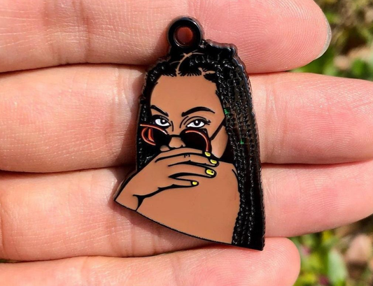 Black Girl with Braids Enamel Charm