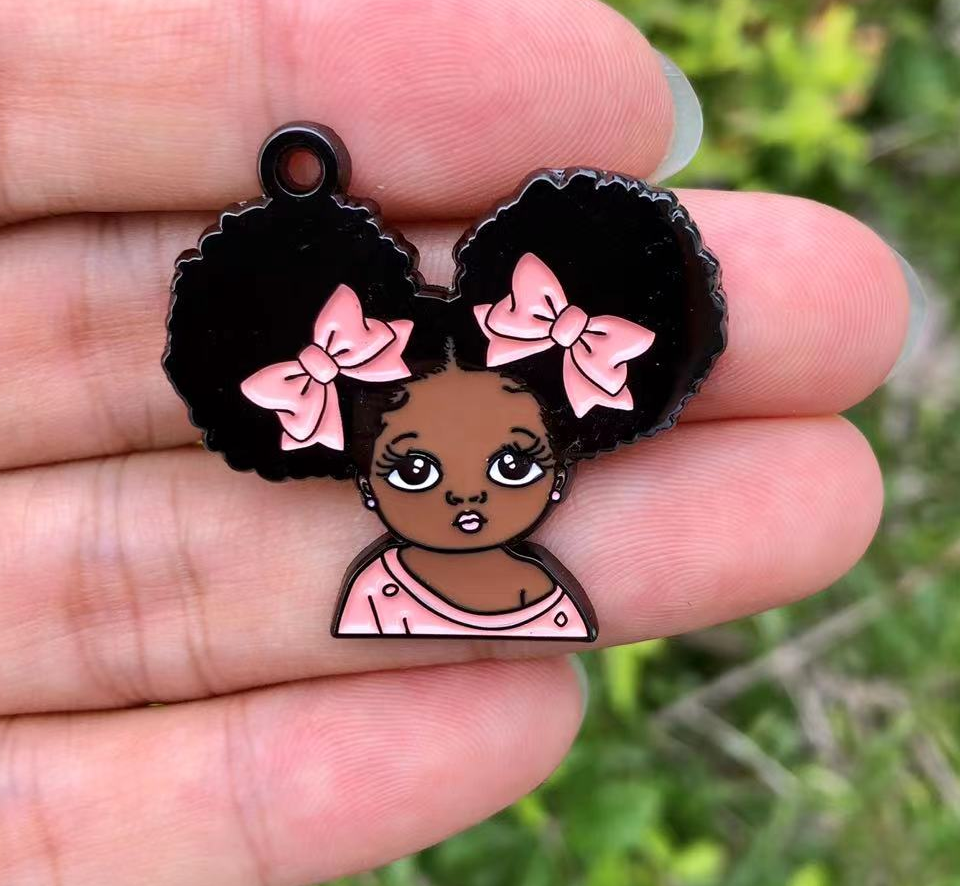 Little Black Girl Enamel Charm